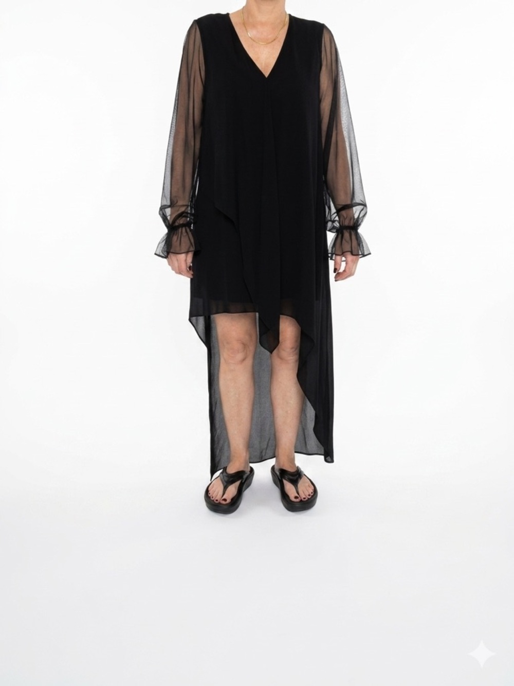 BCBGMaxAzria Black High-Low Sheer Sleeve Dress